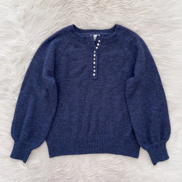 Sezane Sweaters - Sezane Blue Mohair Wool Blend Mother of Pearl Button Placket Sweater Jumper